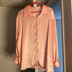Oversized Silk Pink Button Down Size 2X